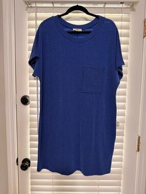 entro Royal Blue Ribbed Knit Shift Dress with Chest Pocket